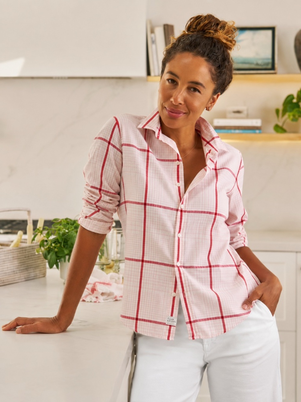 Like New! Frank & Eileen Barry 100% Cotton Pink Windowpane Check Shirt XS